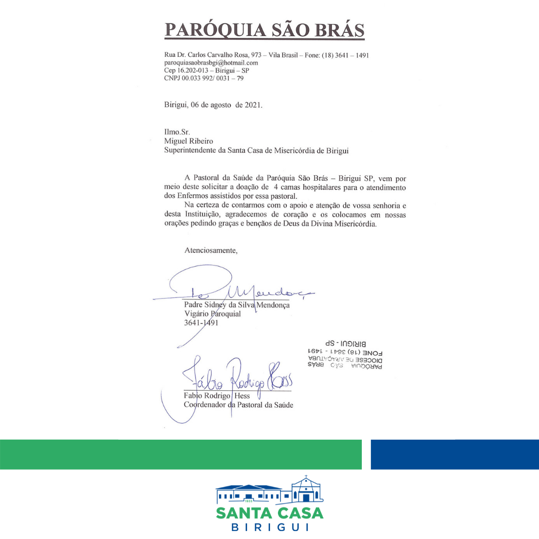 Santa Casa de Birigui faz doação de camas para Paróquia São Brás