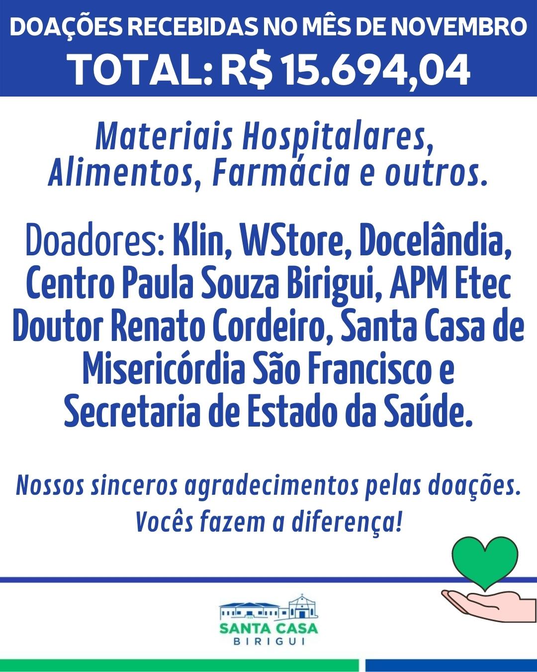 Doações Mês de Novembro