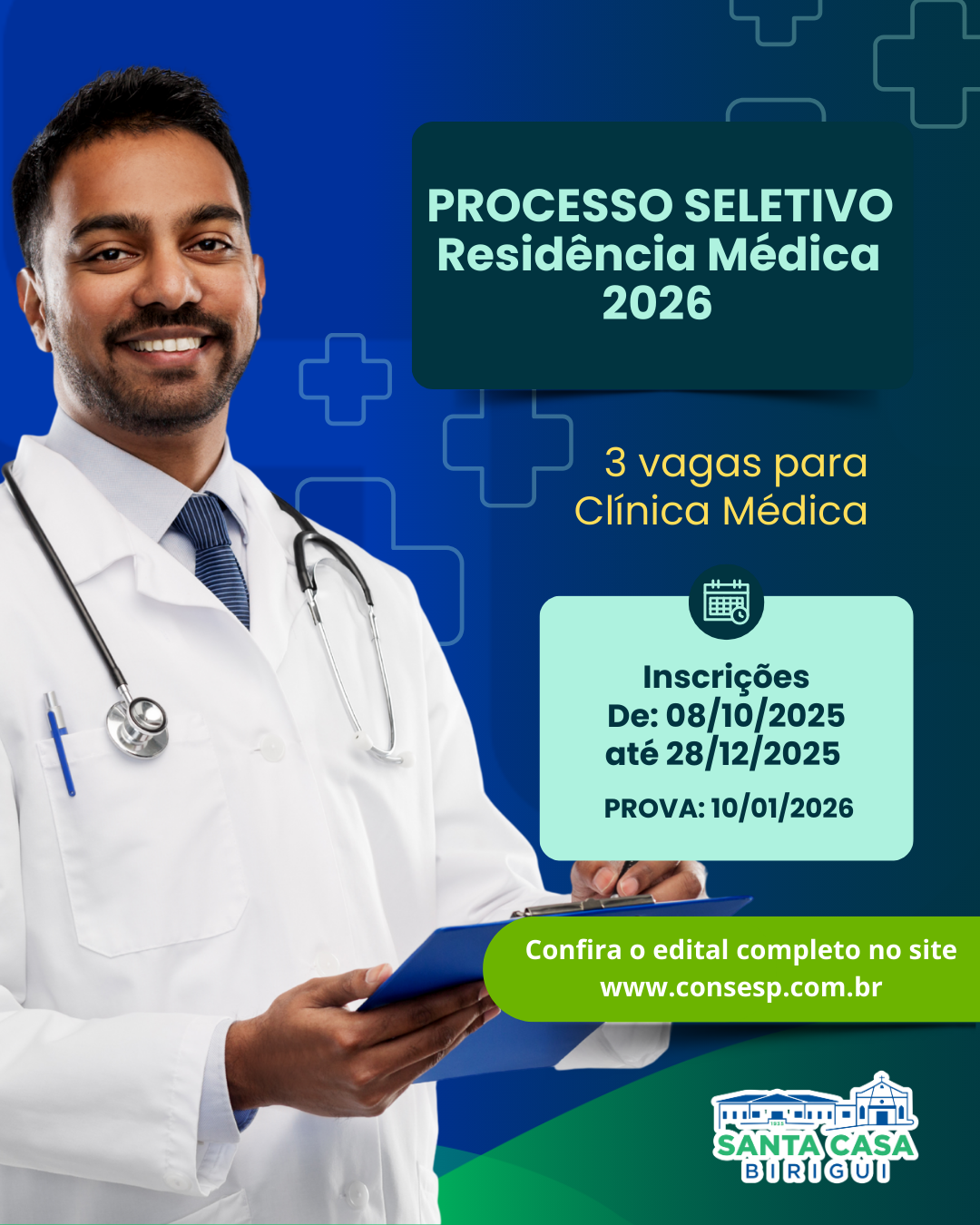 Inscrições abertas para a Residência Médica 2026 — Santa Casa de Birigui