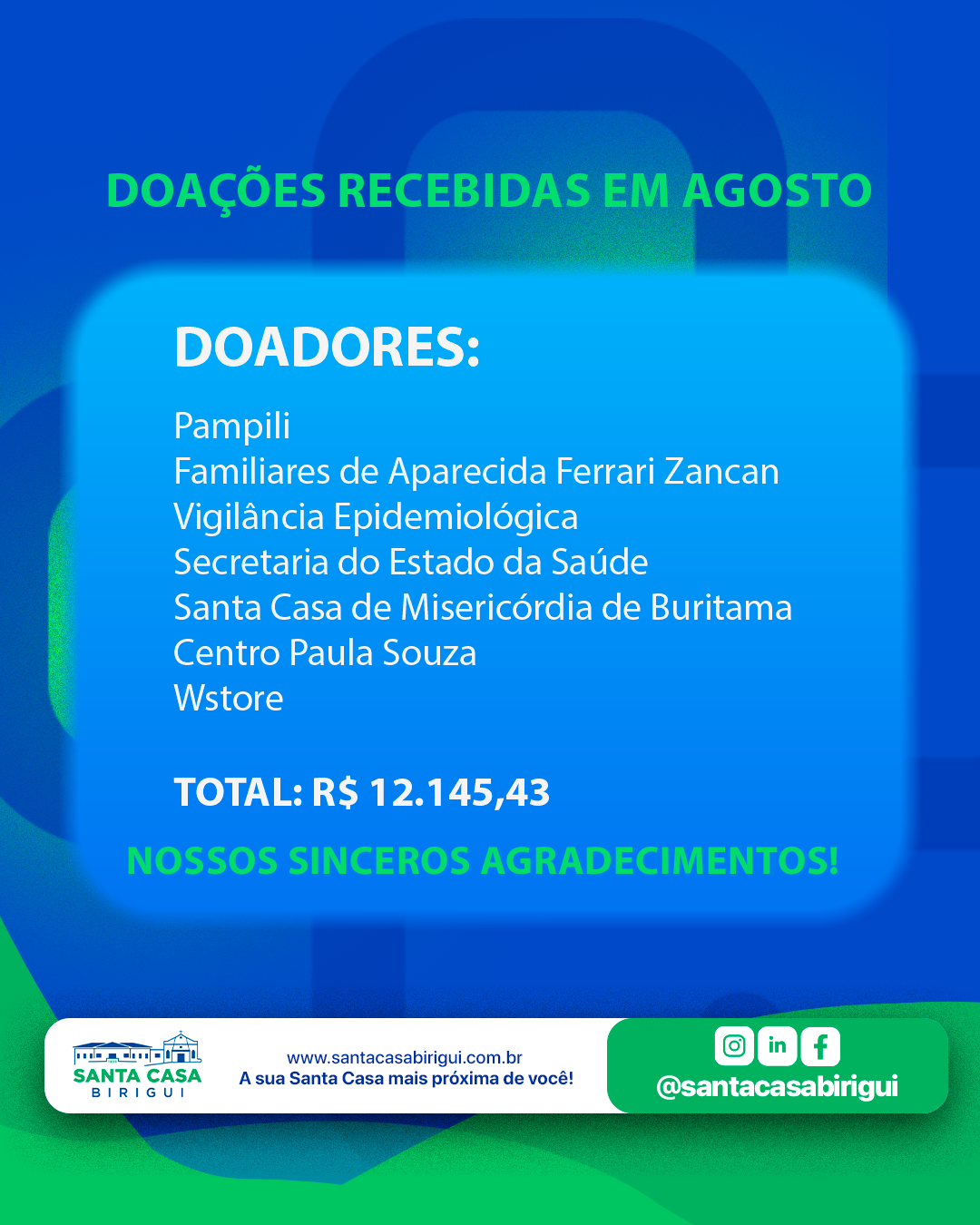 DOAÇÕES RECEBIDAS EM AGOSTO